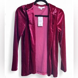 PINK ROSE Velvet‎ Dark Auburn Open Front Blazer – Soft Luxe Long Sleeve Jacket S